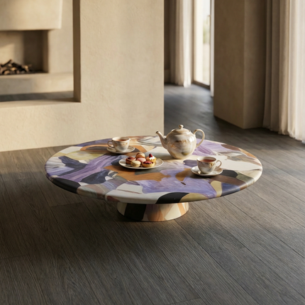 Hand-Painted Round Art Coffee Table | Modern Creative Living Room
