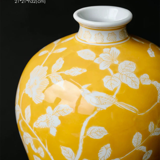 Yellow Orchid Ceramic Vase | New Chinese Style