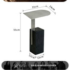 Square Base Black Travertine/Semi-Oval Side Table (Brushed Stainless Steel)