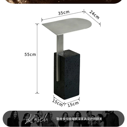 Retro Travertine Side Table | Stainless Steel Base