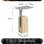 Square Base Yellow Travertine/Rectangular Side Table (Brushed Stainless Steel)