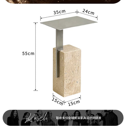 Retro Travertine Side Table | Stainless Steel Base