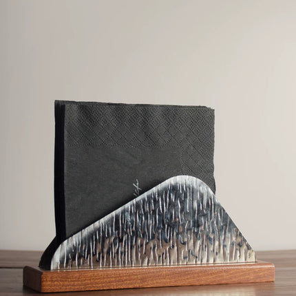 Stainless Steel Ice Pattern Vertical Napkin Holder With Wood Base