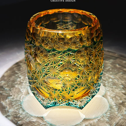 Handmade Edo Kiriko Whiskey Glass - Seven Stars Blue Daisy