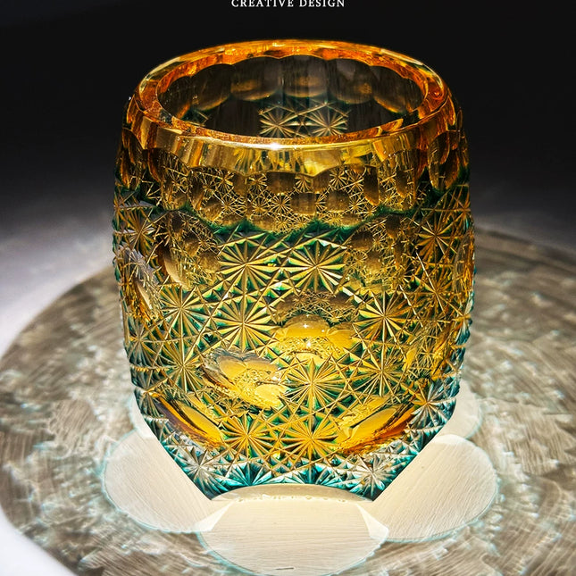 Handmade Edo Kiriko Whiskey Glass - Seven Stars Blue Daisy