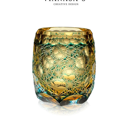Handmade Edo Kiriko Whiskey Glass - Seven Stars Blue Daisy