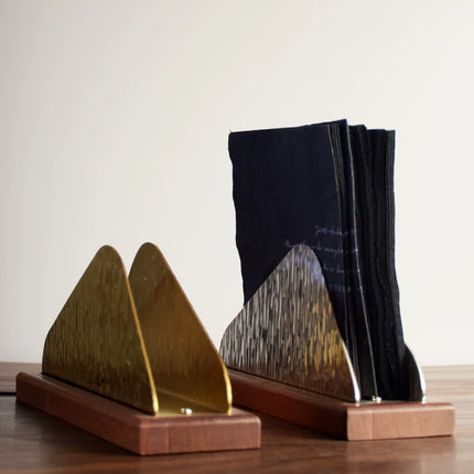 Stainless Steel Ice Pattern Vertical Napkin Holder With Wood Base