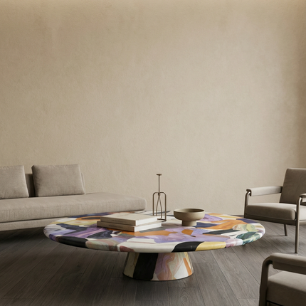 Hand-Painted Round Art Coffee Table | Modern Creative Living Room