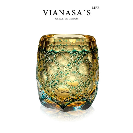 Handmade Edo Kiriko Whiskey Glass - Seven Stars Blue Daisy