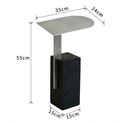 Italian Minimalist Travertine Side Table | Bauhaus Stainless Steel