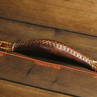 Dark brown three-dimensional sewn cowhide 4-hole hole spacing 16cm