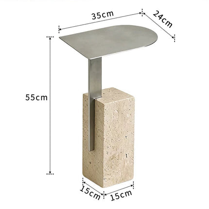 Italian Minimalist Travertine Side Table | Bauhaus Stainless Steel
