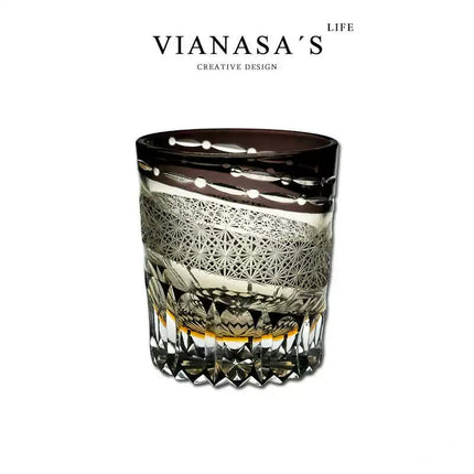 Handmade Edo Cut Crystal Whiskey Tumbler with Meteor Moon Pattern