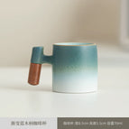 Wooden handle coffee cup green and white gradient
