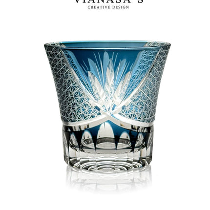 Handmade Japanese Edo Kiriko Crystal Whiskey Glass Red Chrysanthemum