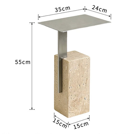 Italian Minimalist Travertine Side Table | Bauhaus Stainless Steel