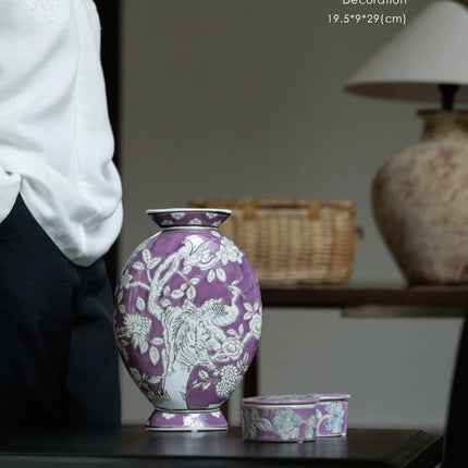 Phoenix Relief Flat Decorative Vase | New Chinese Style