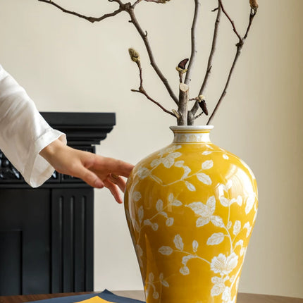 Yellow Orchid Ceramic Vase | New Chinese Style