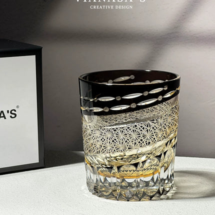 Handmade Edo Cut Crystal Whiskey Tumbler with Meteor Moon Pattern