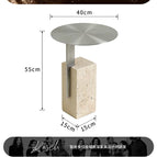 Square Base Yellow Travertine/Round Side Table (Brushed Stainless Steel)