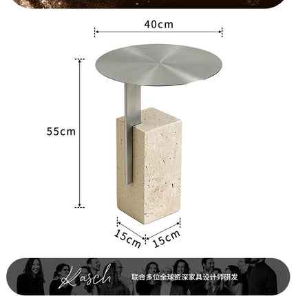 Retro Travertine Side Table | Stainless Steel Base