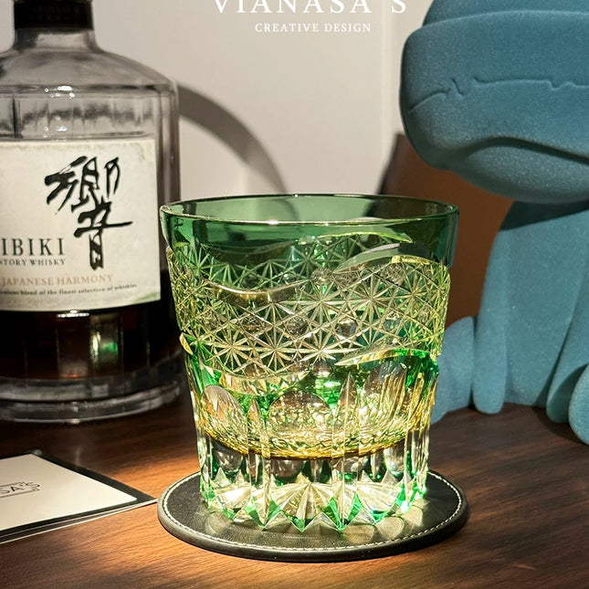 Handmade New Zealand Edo Kiriko Carved Crystal Whiskey Glass