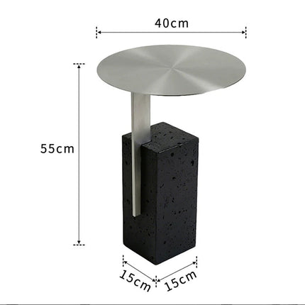 Italian Minimalist Travertine Side Table | Bauhaus Stainless Steel