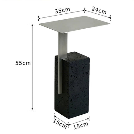 Italian Minimalist Travertine Side Table | Bauhaus Stainless Steel
