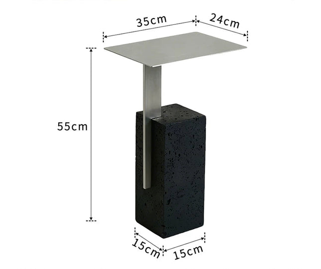 Italian Minimalist Travertine Side Table | Bauhaus Stainless Steel