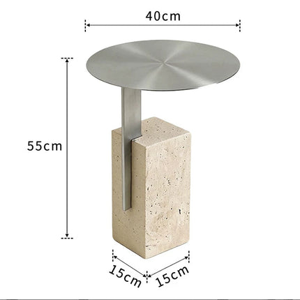 Italian Minimalist Travertine Side Table | Bauhaus Stainless Steel