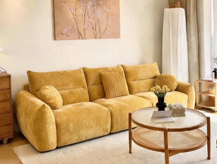 Retro Yellow Cloth Sofa | French Elegance | 130221100S001035