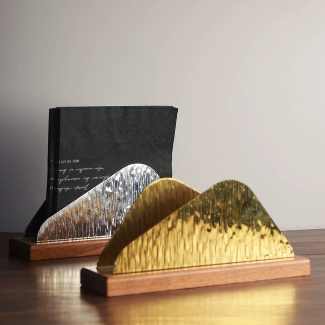 Stainless Steel Ice Pattern Vertical Napkin Holder With Wood Base