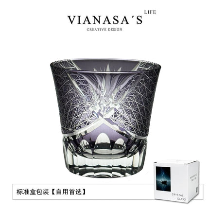 Handmade Japanese Edo Kiriko Crystal Whiskey Glass Red Chrysanthemum