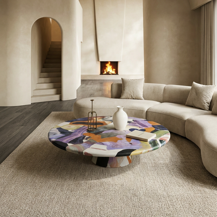 Hand-Painted Round Art Coffee Table | Modern Creative Living Room
