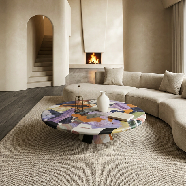 Hand-Painted Round Art Coffee Table | Modern Creative Living Room