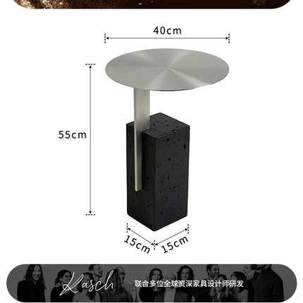 Retro Travertine Side Table | Stainless Steel Base