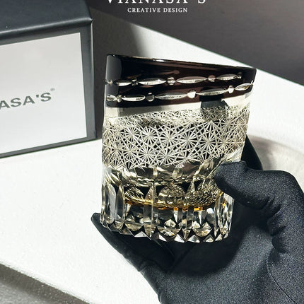 Handmade Edo Cut Crystal Whiskey Tumbler with Meteor Moon Pattern