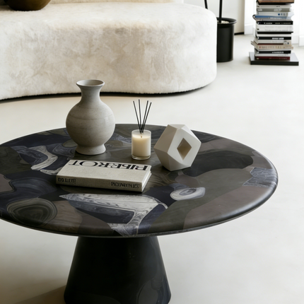 Round Black Coffee Table | Eclectic Modern Living Room