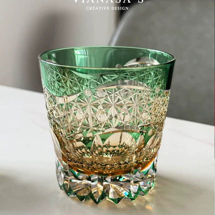 Handmade New Zealand Edo Kiriko Carved Crystal Whiskey Glass