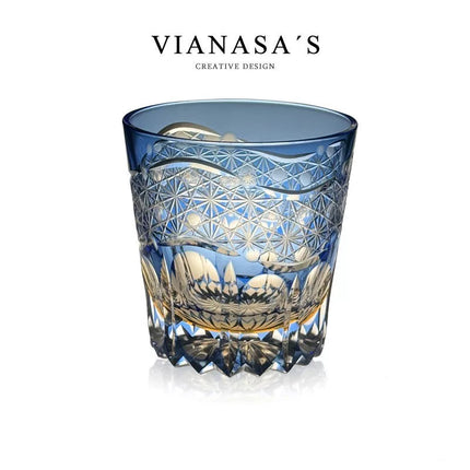 Handmade New Zealand Edo Kiriko Carved Crystal Whiskey Glass