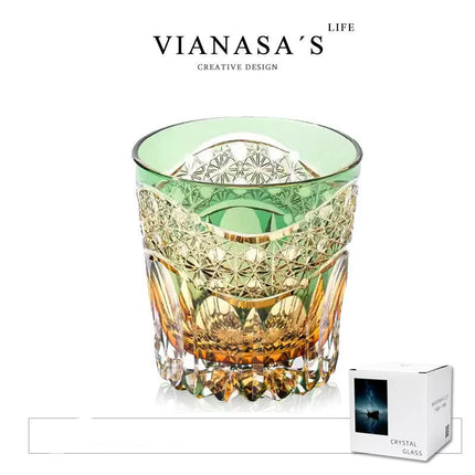 Handmade New Zealand Edo Kiriko Carved Crystal Whiskey Glass