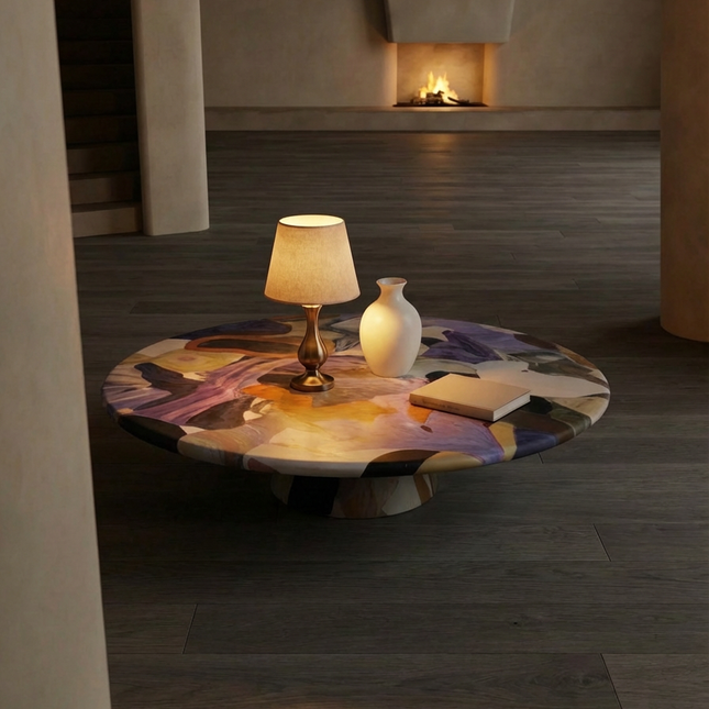 Hand-Painted Round Art Coffee Table | Modern Creative Living Room