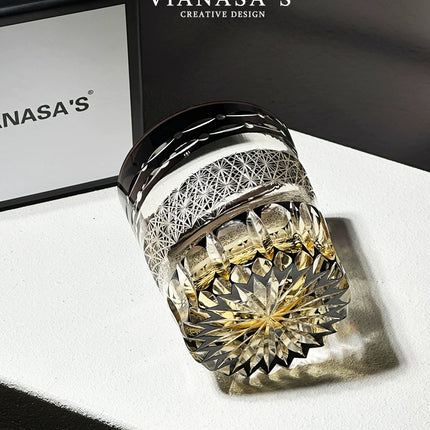 Handmade Edo Cut Crystal Whiskey Tumbler with Meteor Moon Pattern