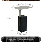 Square Base Black Travertine/Rectangular Side Table (Brushed Stainless Steel)