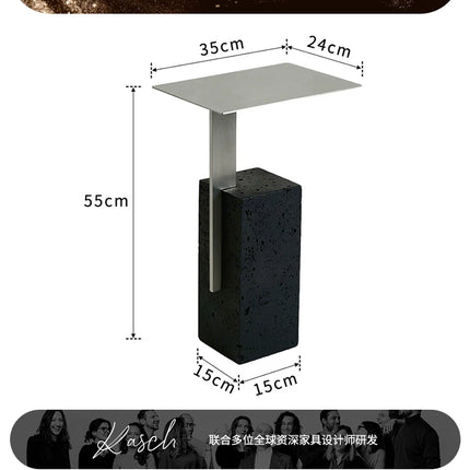 Retro Travertine Side Table | Stainless Steel Base