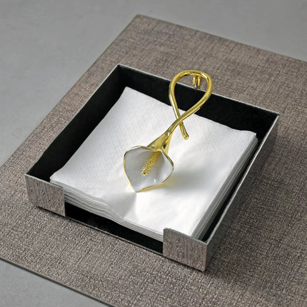 Square Napkin Holder With Ginkgo Leaf Pattern Wood Grain Stainless Steel