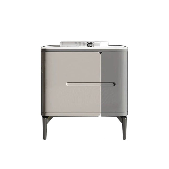 Grey & White Sintered Stone 2-Drawer Cabinet