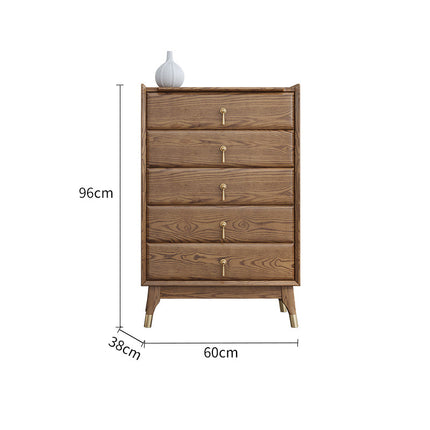Walnut Finish Ash Wood 5-Drawer Tallboy