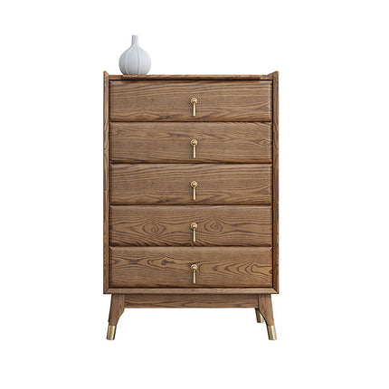 Walnut Finish Ash Wood 5-Drawer Tallboy