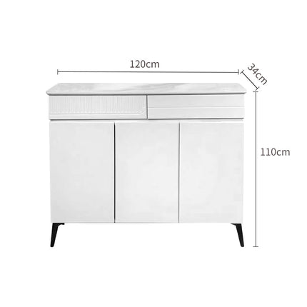 White Three-Door Shoe Cabinet with Marble Countertop